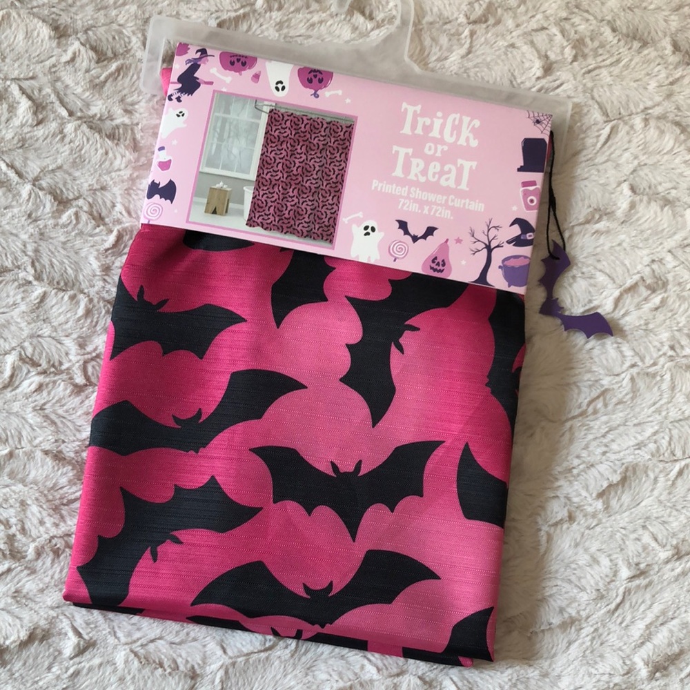 Spooky Halloween Pink and Black Bat Shower Curtain